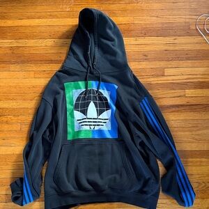 Men’s Adidas Black Hoodie with Blue and Green Design